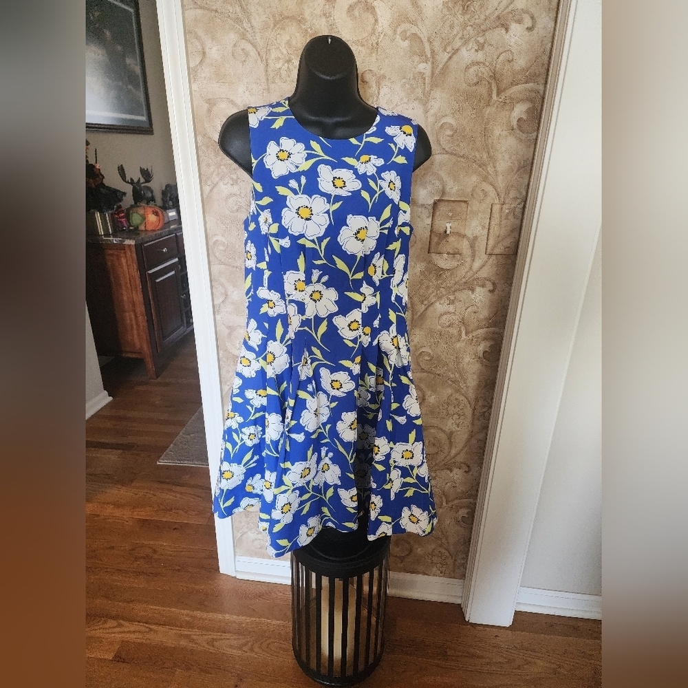 Kate Spade Blue Floral Sleeveless Fit-And-Flare Dress